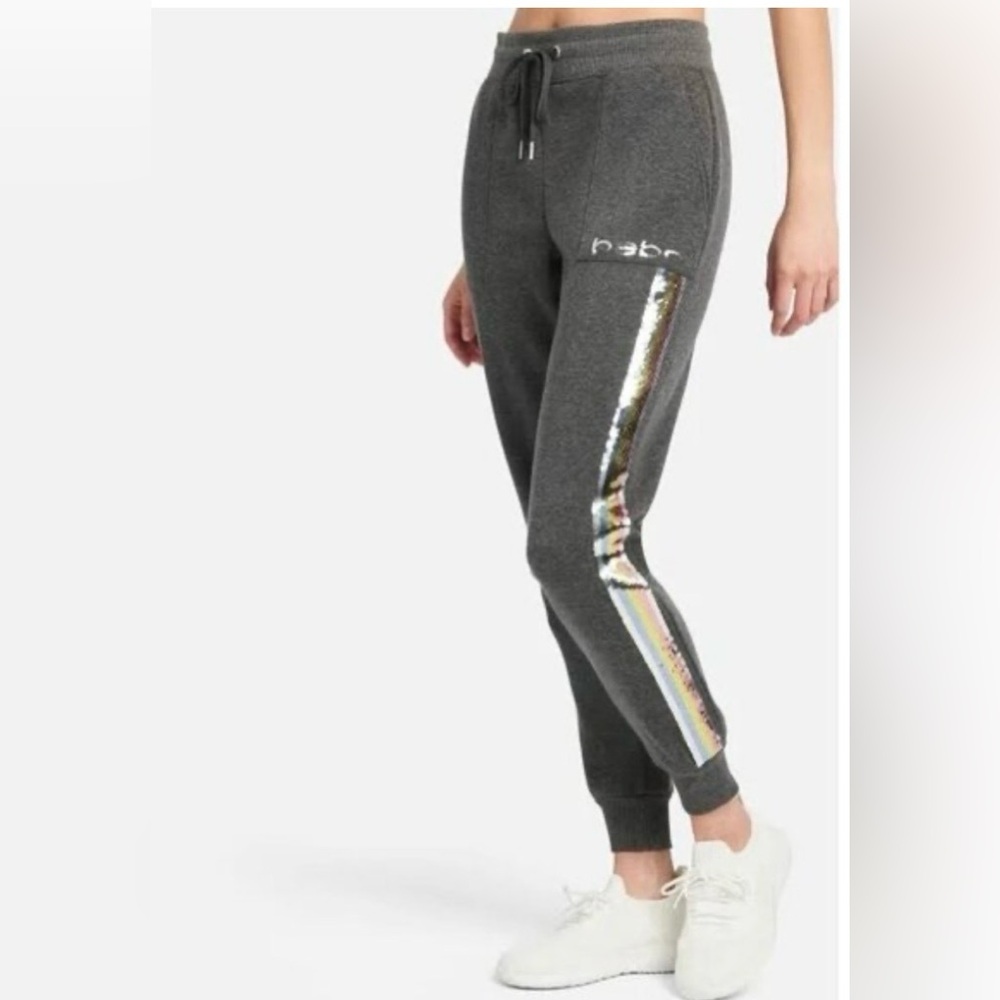 Bebe Charcoal Joggers with Metallic Stripe